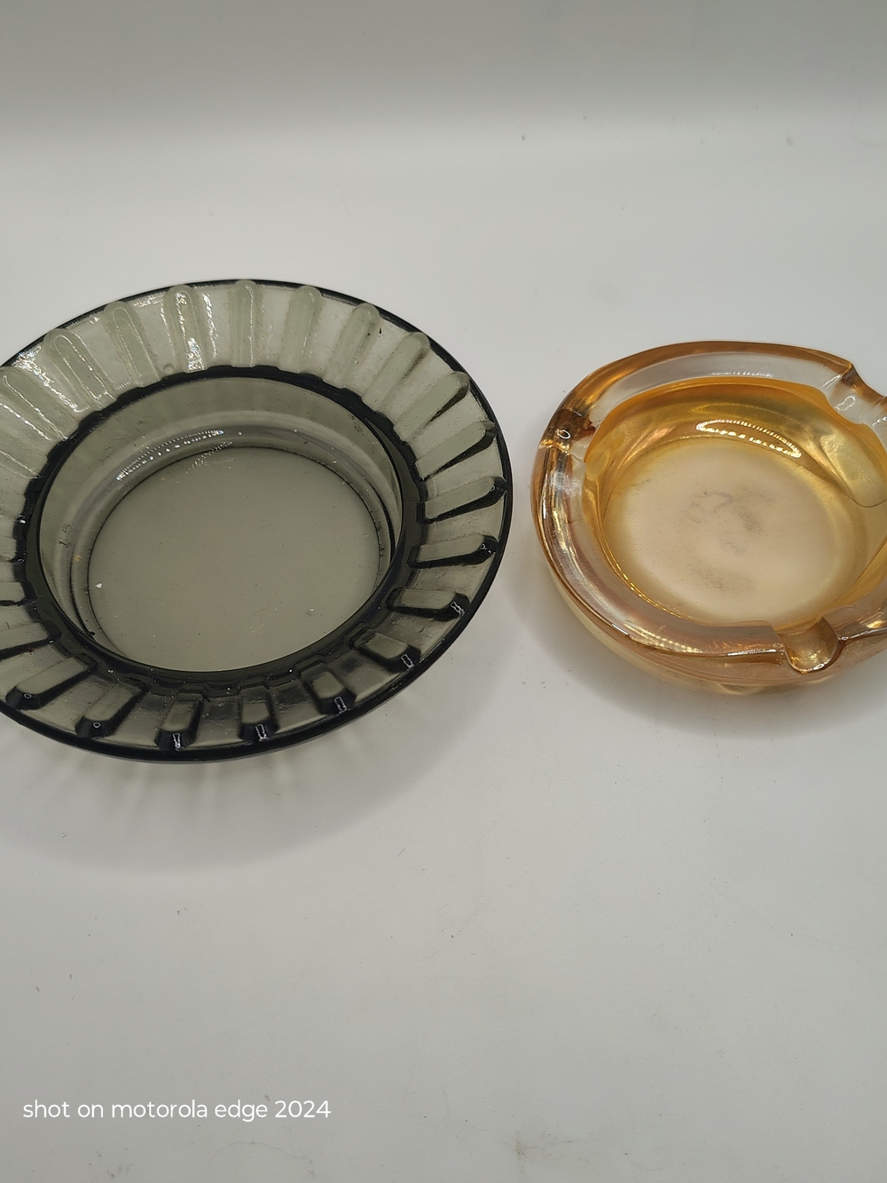 Vintage Mid Century Glass Ashtrays Set - Smoked Ribbed & Amber Nesting MCM